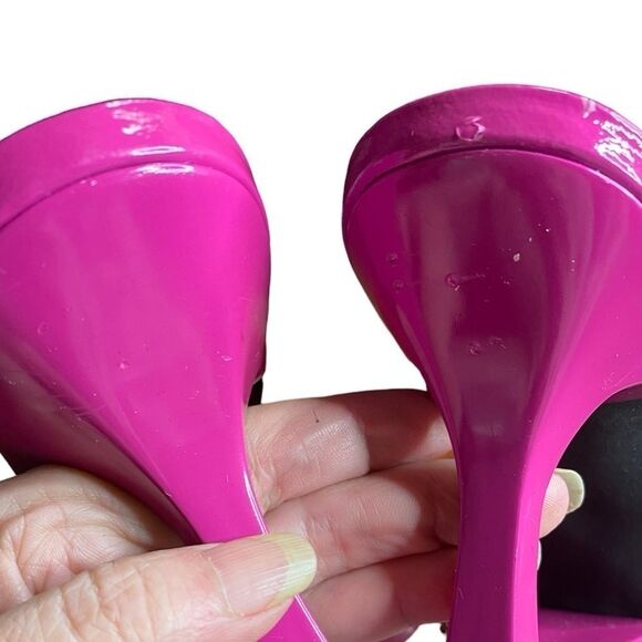 Black Suede Studio ODESSA Fuchsia Fedora Patent Leather Cut Out Wedge Sandals - Picture 15 of 16